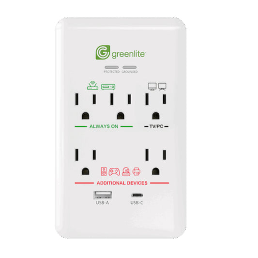 Tier 1 Advanced Powerstrip 5 Outlets + USB chargers - (Greenlite Model No: APS/T105USB)